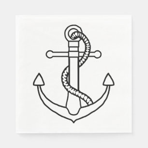 Serviette En Papier Thème d'ancre de navire nautique Mariage noir et b