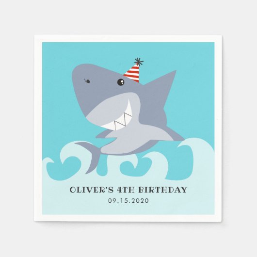 Serviette En Papier Thème d'anniversaire de requin (Devant)