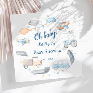 Serviette En Papier Thème de baby shower sur le transport à l'aquarell