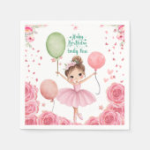 Serviette En Papier Thème de ballet rose avec nom et ballons (Devant)