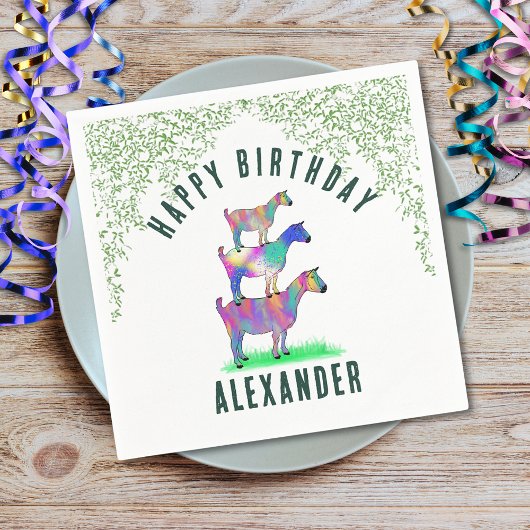 Serviette En Papier Thème de fête d'anniversaire de chèvre verdure nom