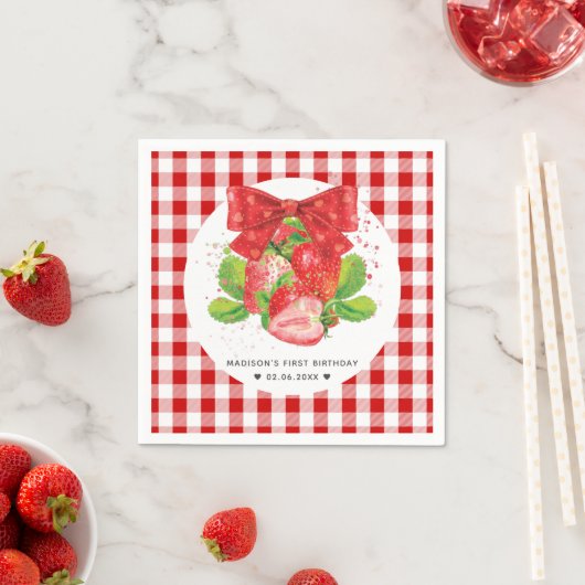 Serviette En Papier Thème de fraise personnalisé Anniversaire mignon é (En situation)