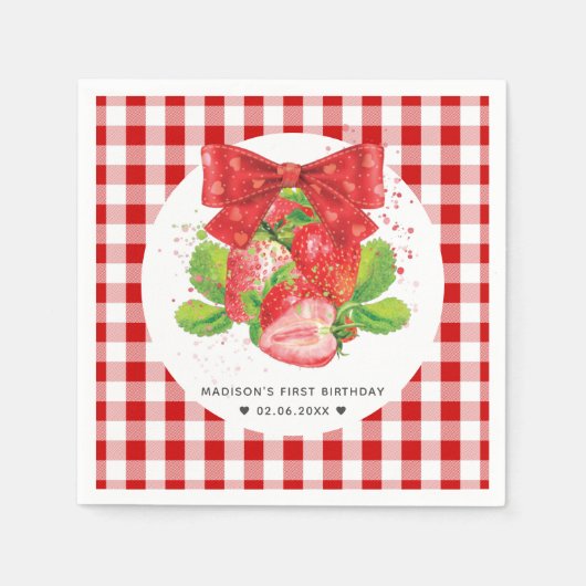 Serviette En Papier Thème de fraise personnalisé Anniversaire mignon é (Devant)