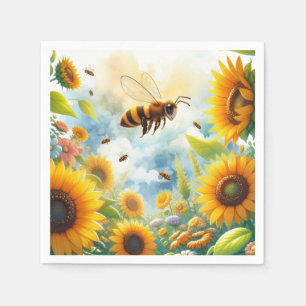 Serviette En Papier Thème de jardin Tournesol Abeille Occupée 