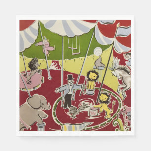 Serviette En Papier Thème de la piste d'animaux de cirque rétro vintag