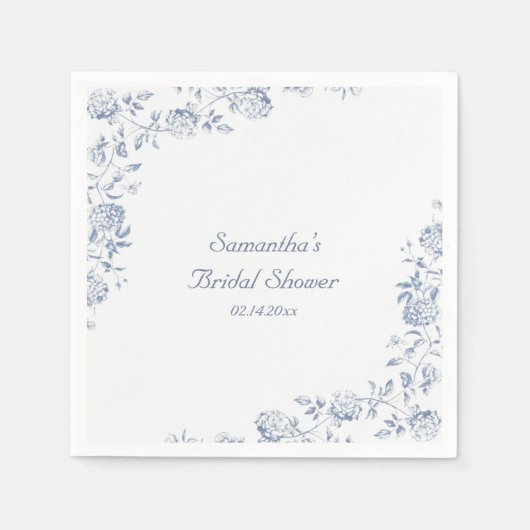 Serviette En Papier Thème de mariage Chinois Bleu Floral (Devant)