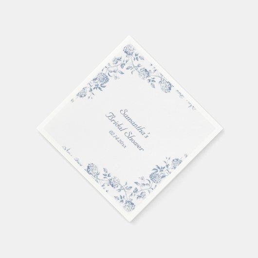 Serviette En Papier Thème de mariage Chinois Bleu Floral (Coin)