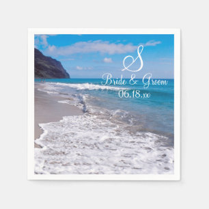 Serviette En Papier Thème de mariage de plage Monogramme Date Mariée N