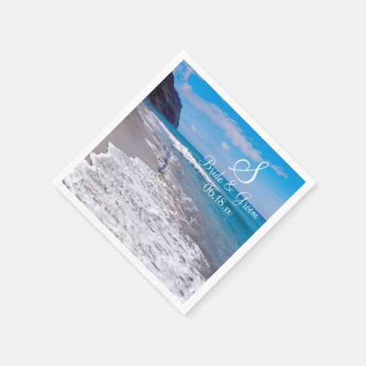 Serviette En Papier Thème de mariage de plage Monogramme Date Mariée N (Coin)