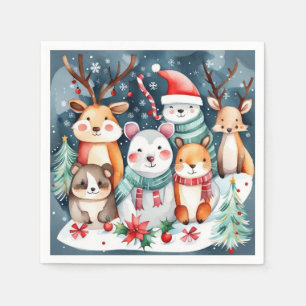 Serviette En Papier Thème de Noël Animaux mignons