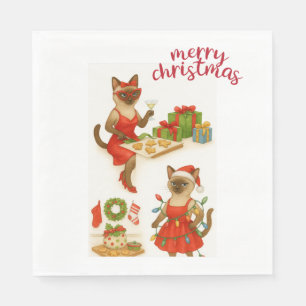 Serviette En Papier Thème de Noël de chat de Siamese