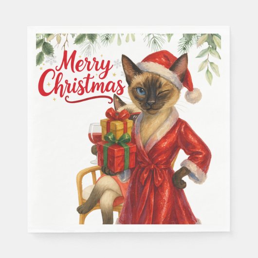 Serviette En Papier Thème de Noël de chat de Siamese (Devant)