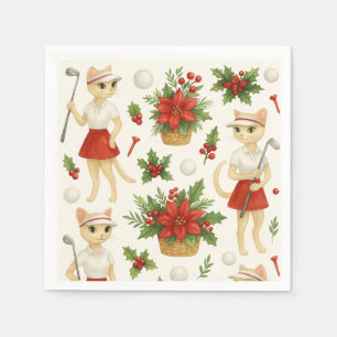 Serviette En Papier Thème de Noël de golf pour femme au chat Golfer