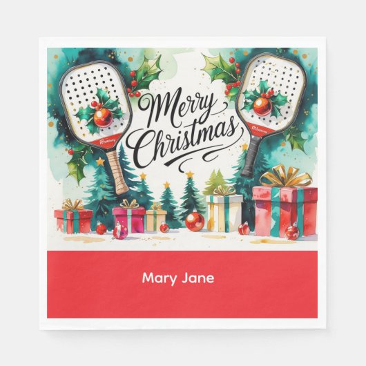 Serviette En Papier Thème de Noël de Pickleball (Devant)