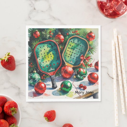 Serviette En Papier Thème de Noël de Pickleball (En situation)
