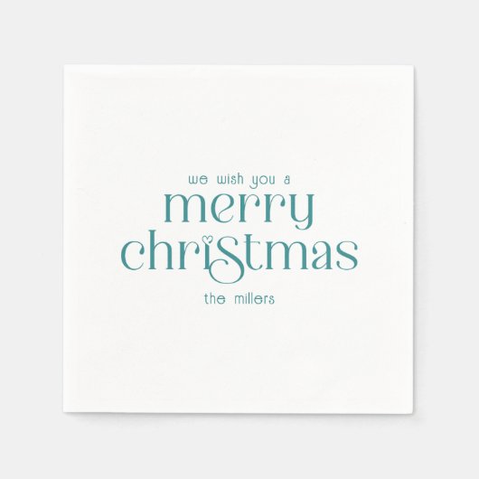 Serviette En Papier Thème de Noël Design Turquoise Retro Typographie (Devant)