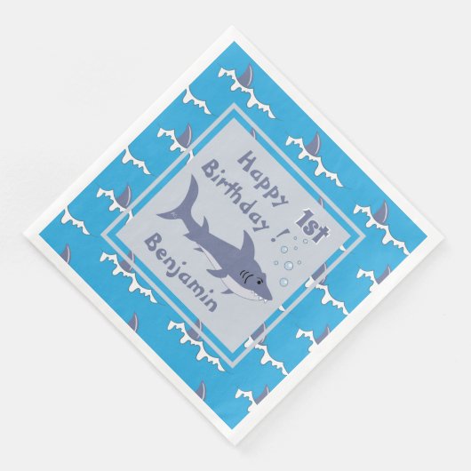 Serviette En Papier Thème de requin 1er Anniversaire Papier serviettes (Coin)