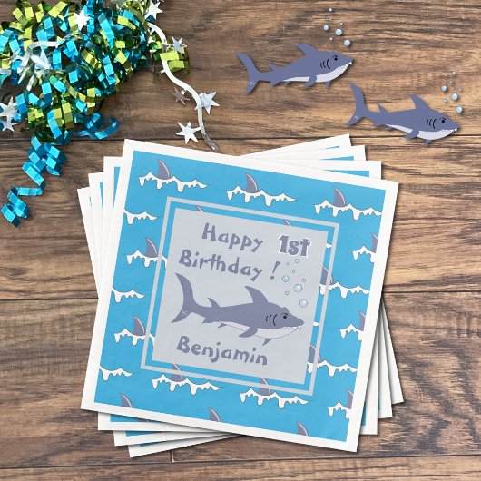 Serviette En Papier Thème de requin 1er Anniversaire Papier serviettes