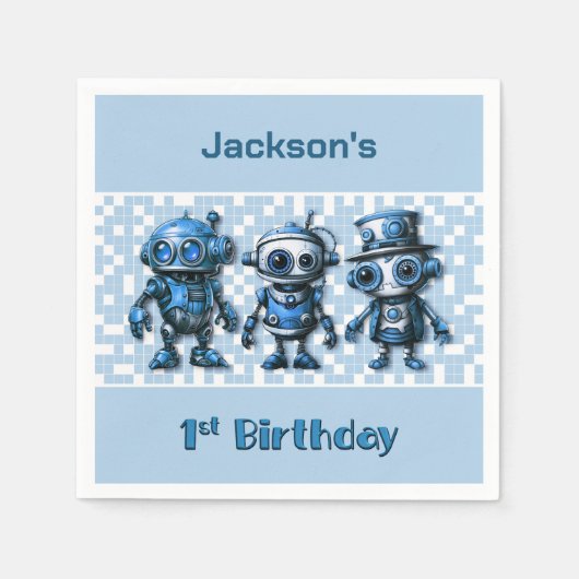 Serviette En Papier Thème de robot Steampunk pour 1er anniversaire (Devant)
