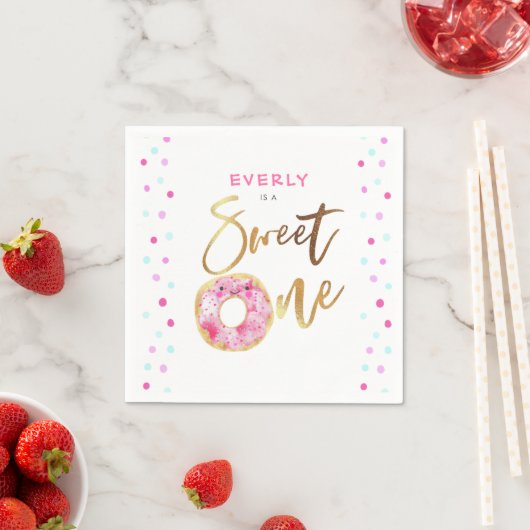 Serviette En Papier Thème Donut Sweet One Birthday Party (En situation)