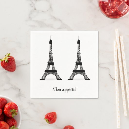 Serviette En Papier Thème français noir Tours Eiffel Bon Appetit (En situation)