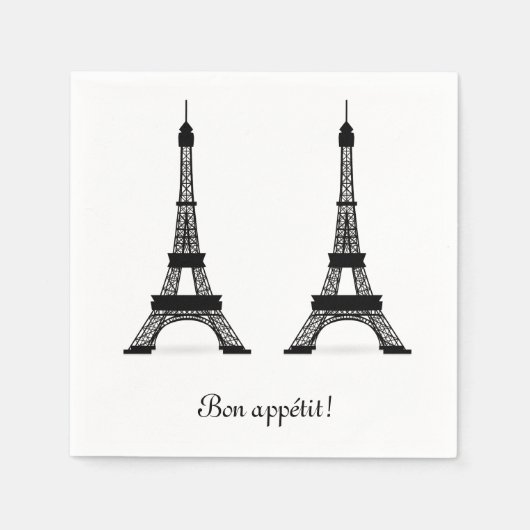 Serviette En Papier Thème français noir Tours Eiffel Bon Appetit (Devant)