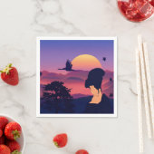 Serviette En Papier Thème Japonais Geisha Tree Et Soleil Levant (En situation)