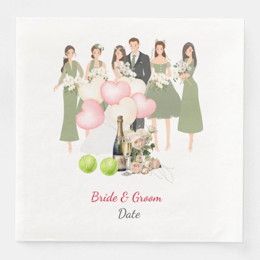Serviette En Papier Thème Mariage de tennis (Devant)