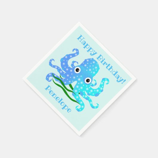 Serviette En Papier Thème nautique octopus bleu le plus coupé (Coin)