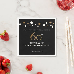 Serviette En Papier Thème or et noir 60ème anniversaire