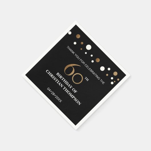 Serviette En Papier Thème or et noir 60ème anniversaire (Coin)