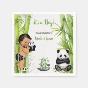 Serviette En Papier Thème Panda Bamboo Bébé Garçon Noir Blanc Vert