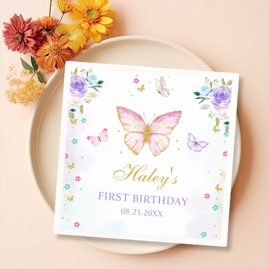 Serviette En Papier Thème Papillon rose Floral Girl Anniversaire