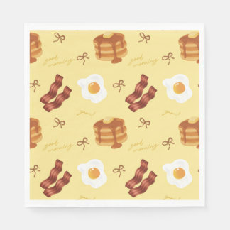 Serviette En Papier Thème Petit Déjeuner Brunch Bacon Œufs Crêpes Moti