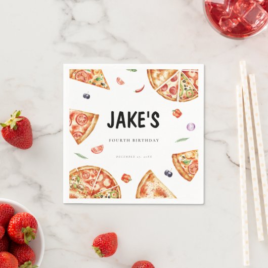 Serviette En Papier Thème Pizza Anniversaire (En situation)