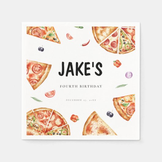 Serviette En Papier Thème Pizza Anniversaire (Devant)