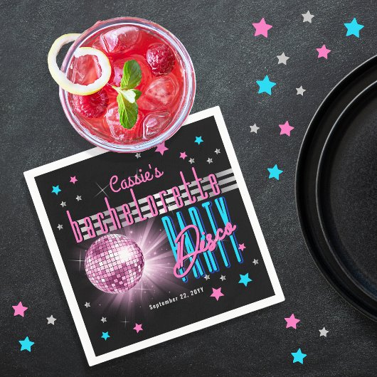 Serviette En Papier Thème Rétro Années 70 Néon Boule à Facettes Enterr