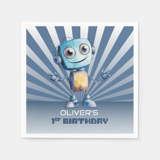 Serviette En Papier Thème Robot Rétro 1er Anniversaire (Devant)