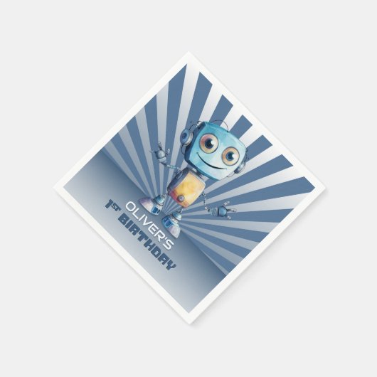 Serviette En Papier Thème Robot Rétro 1er Anniversaire (Coin)