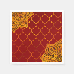 Serviette En Papier Thème Royal Indien Arabe Marocain Or Rouge Incande
