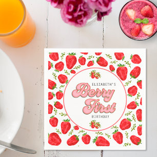 Serviette En Papier Thème Simple Fraise 1er Anniversaire Baie Premier