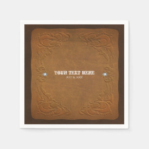 Serviette En Papier Thème Western Rustique Marron Cuir et Diamants Fêt