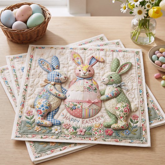 Serviette En Papier Three Easter Bunny Quilted Look