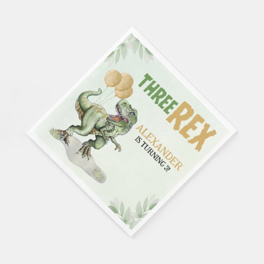 Serviette En Papier Three Rex - Birthday Boy with Dinosaur Theme (Coin)