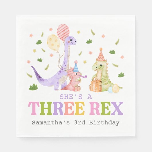 Serviette En Papier Three Rex Dinosaur Birthday (Devant)