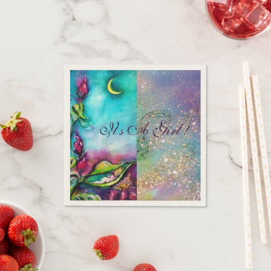 SERVIETTE EN PAPIER THUMBELINA "C'EST UNE FILLE" BABY SHOWER MONOGRAM (En situation)