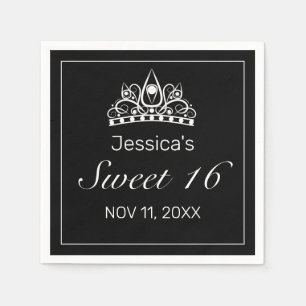 Serviette En Papier Tiara Modern Minimaliste White Black Sweet 16