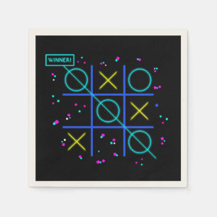 Serviette En Papier Tic Tac Toe Neon Rétro Gagnant Lueur Jeur Arcade