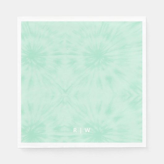 Serviette En Papier Tie Dye | Monogramme vert de menthe pastel (Devant)
