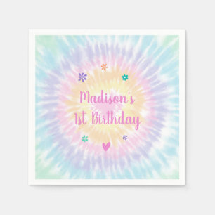 Serviette En Papier Tie Dye Pastel Rainbow Boho Hippie Anniversaire